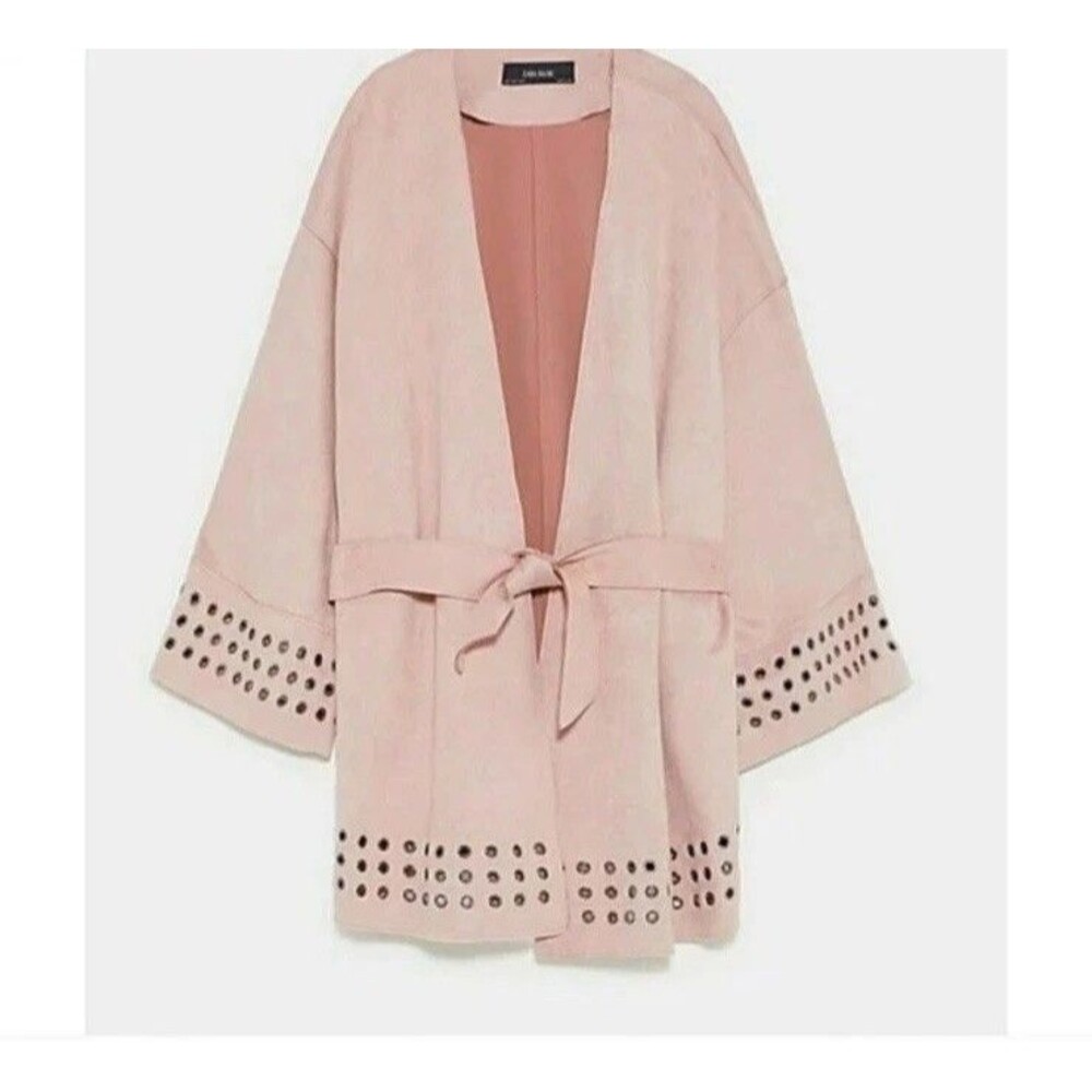 NWT Zara Basic Faux Suede Light Blush Pink Oversized Kimono Jacket M - Picture 5 of 8